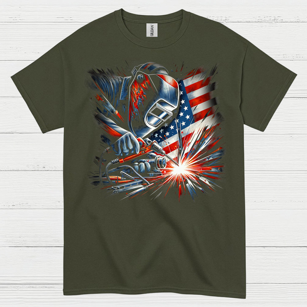 Patriotic Welder American Flag T Shirt