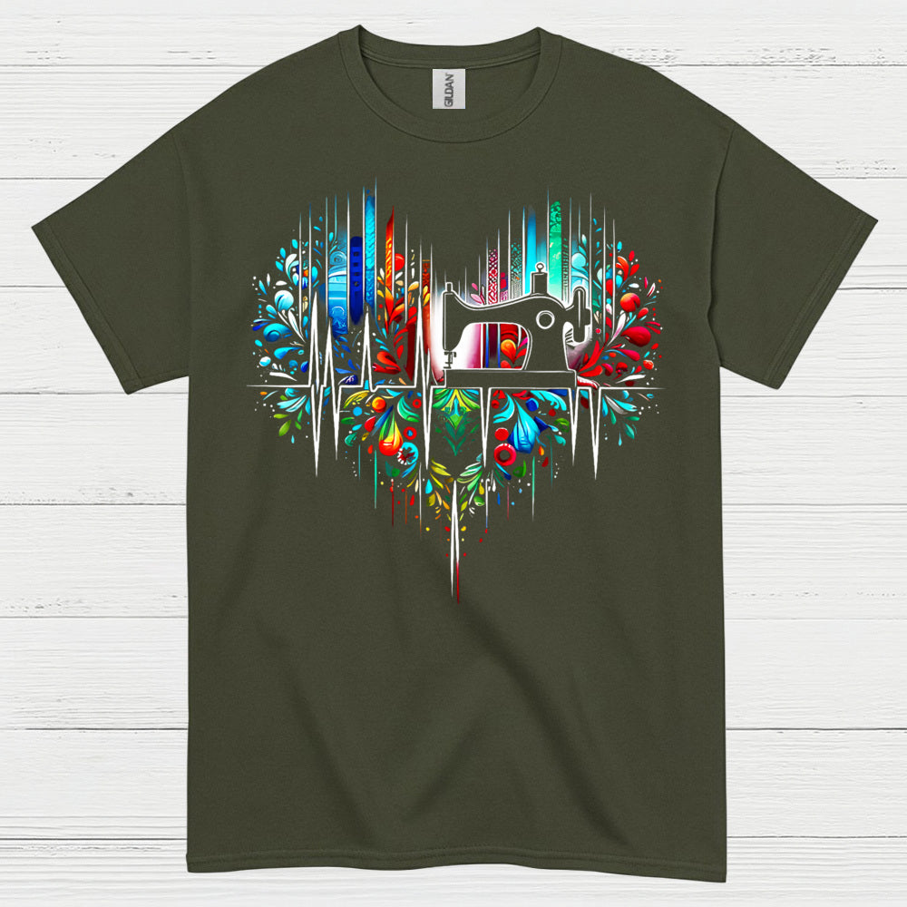 Sewing Machine Heartbeat Floral T Shirt