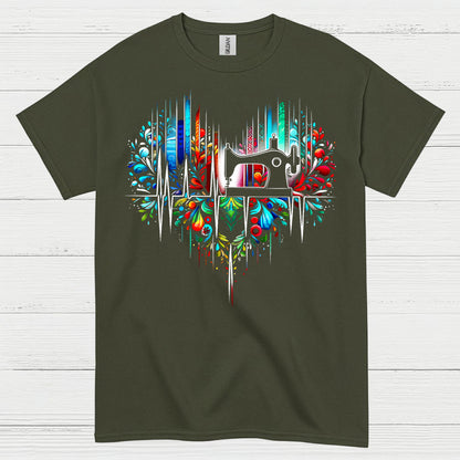 Sewing Machine Heartbeat Floral T Shirt