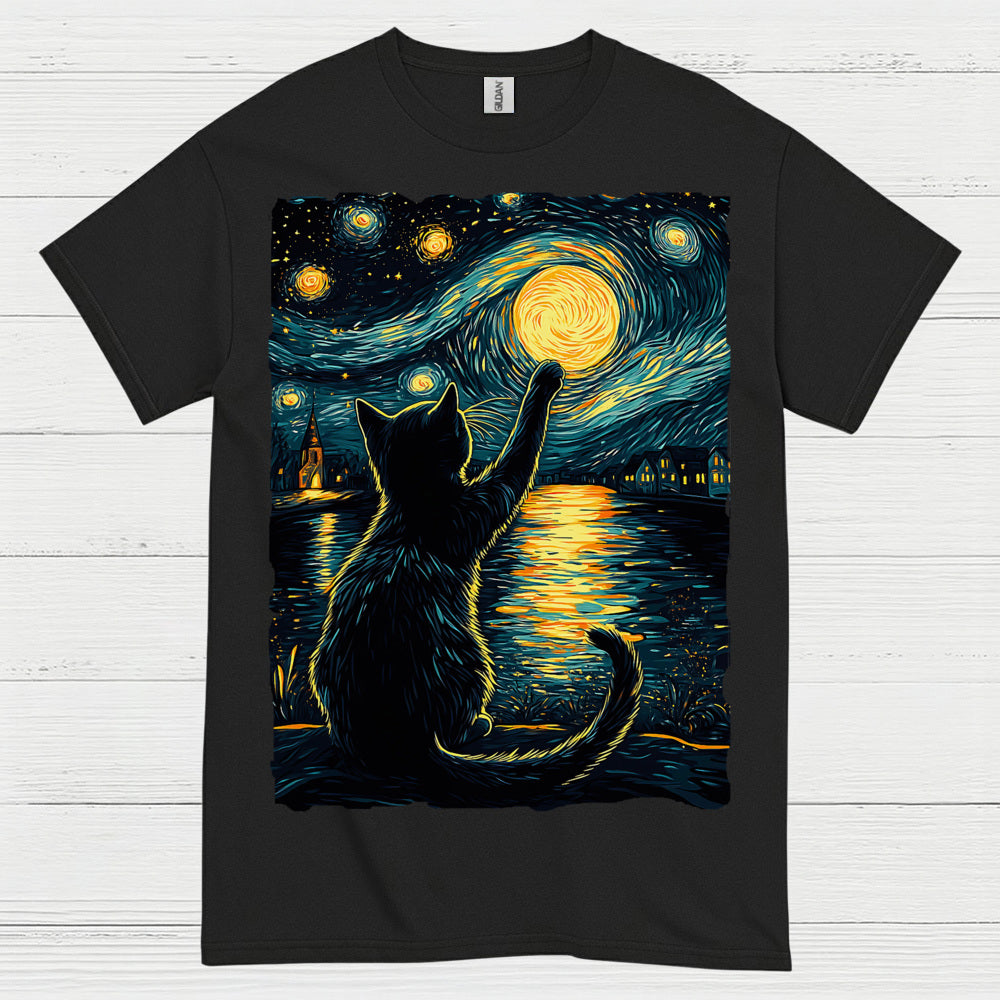 Starry Night Cat Art T Shirt
