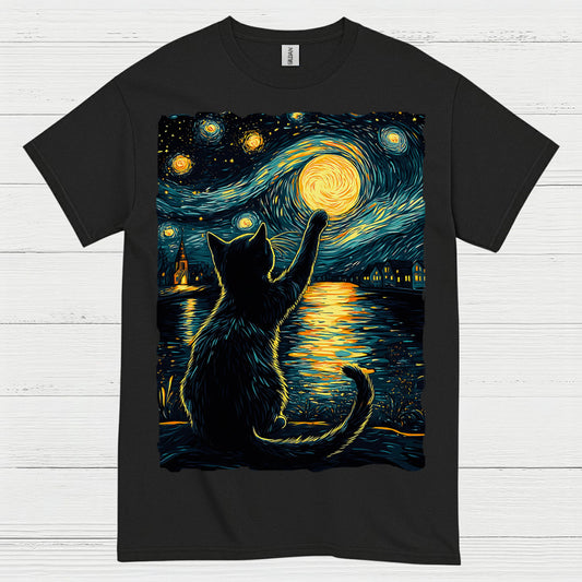 Starry Night Cat Art T Shirt