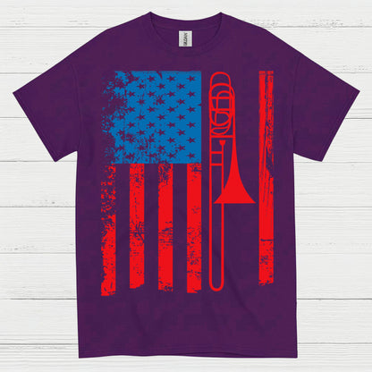 American Flag Trombone Patriotic T Shirt