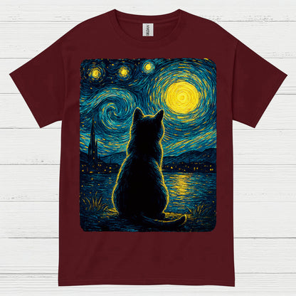 Silent Cat Starry Night Art T Shirt