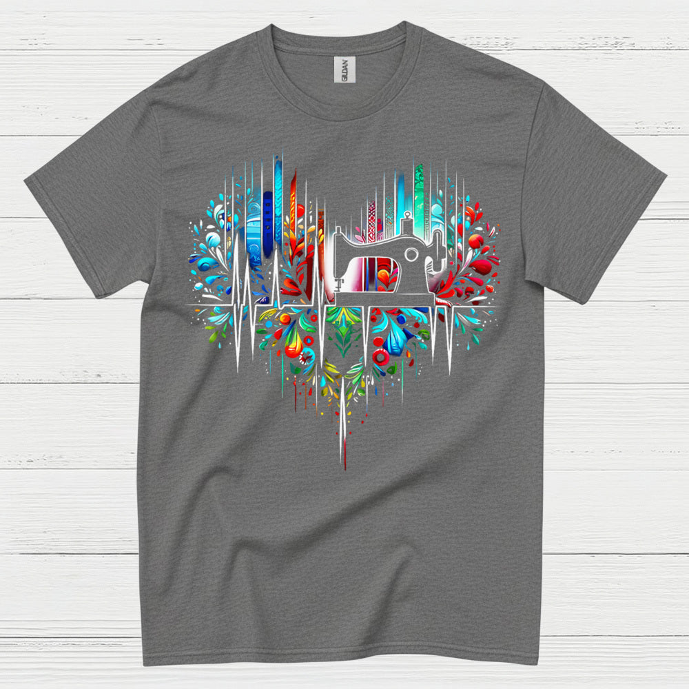 Sewing Machine Heartbeat Floral T Shirt