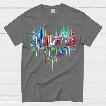 Sewing Machine Heartbeat Floral T Shirt