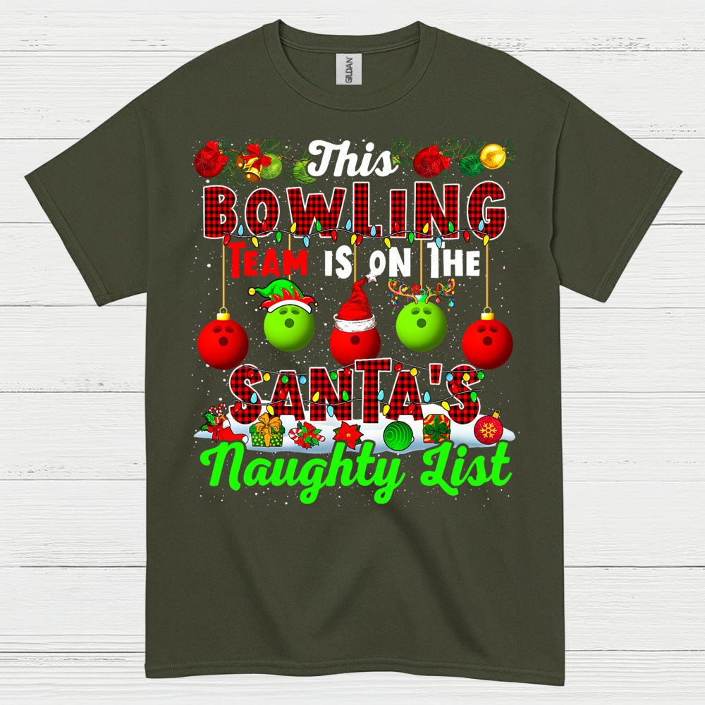 Bowling Team Naughty List Christmas T Shirt