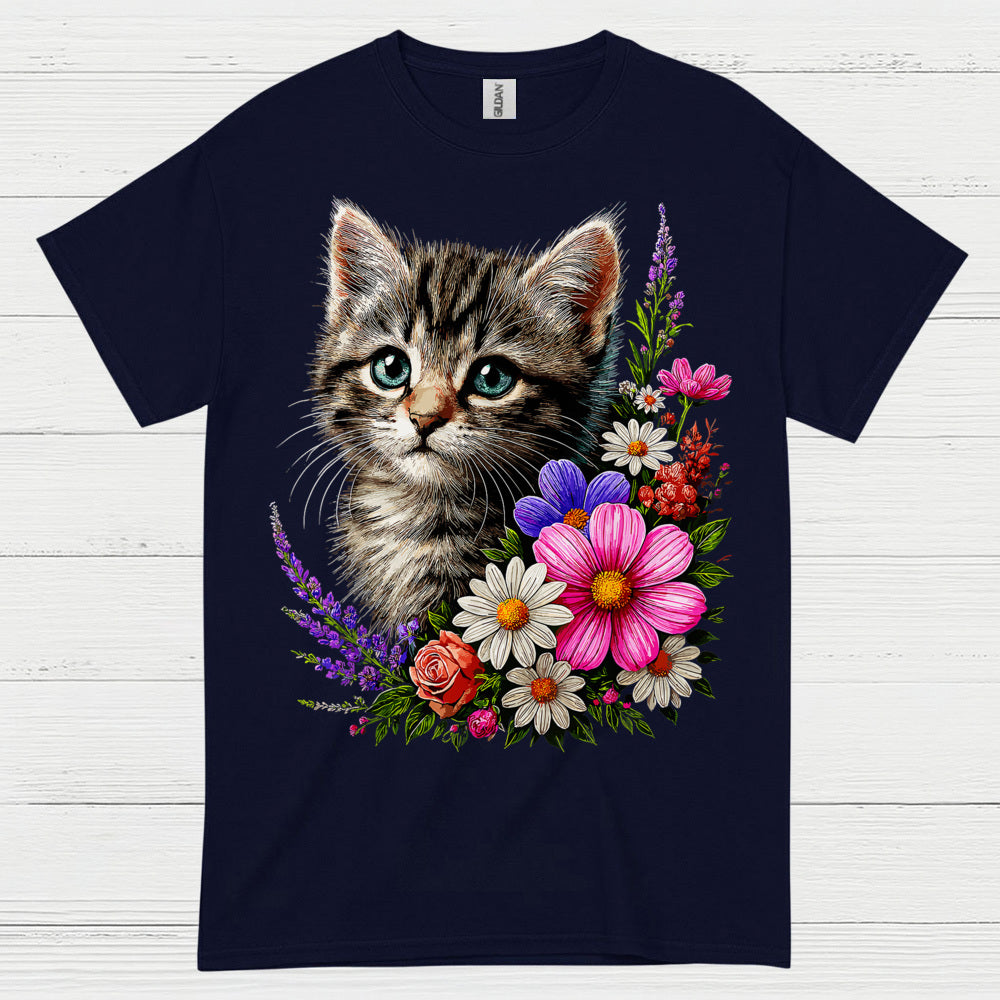 Cute Floral Cat Lover T Shirt