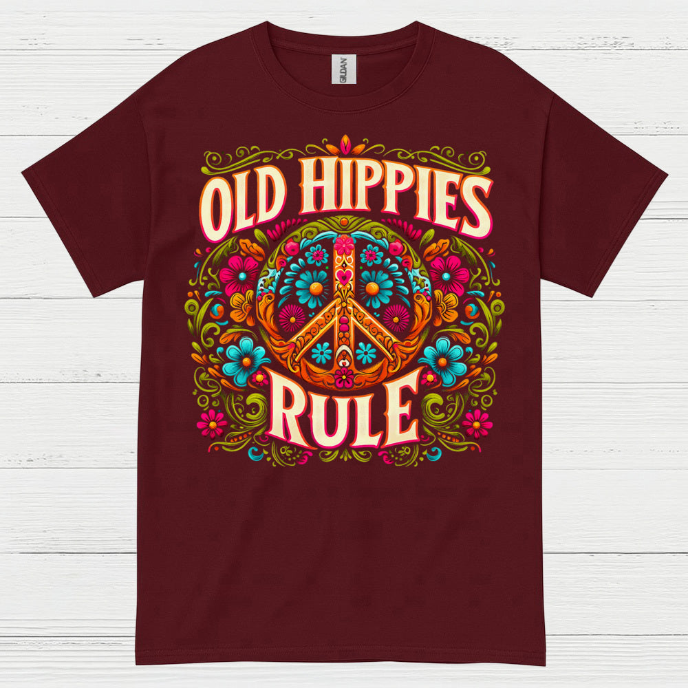 Old Hippies Rule Peace Sign T Shirt