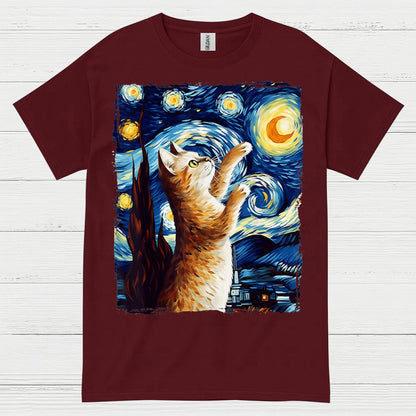 Hopeful Cat Starry Night Art T Shirt