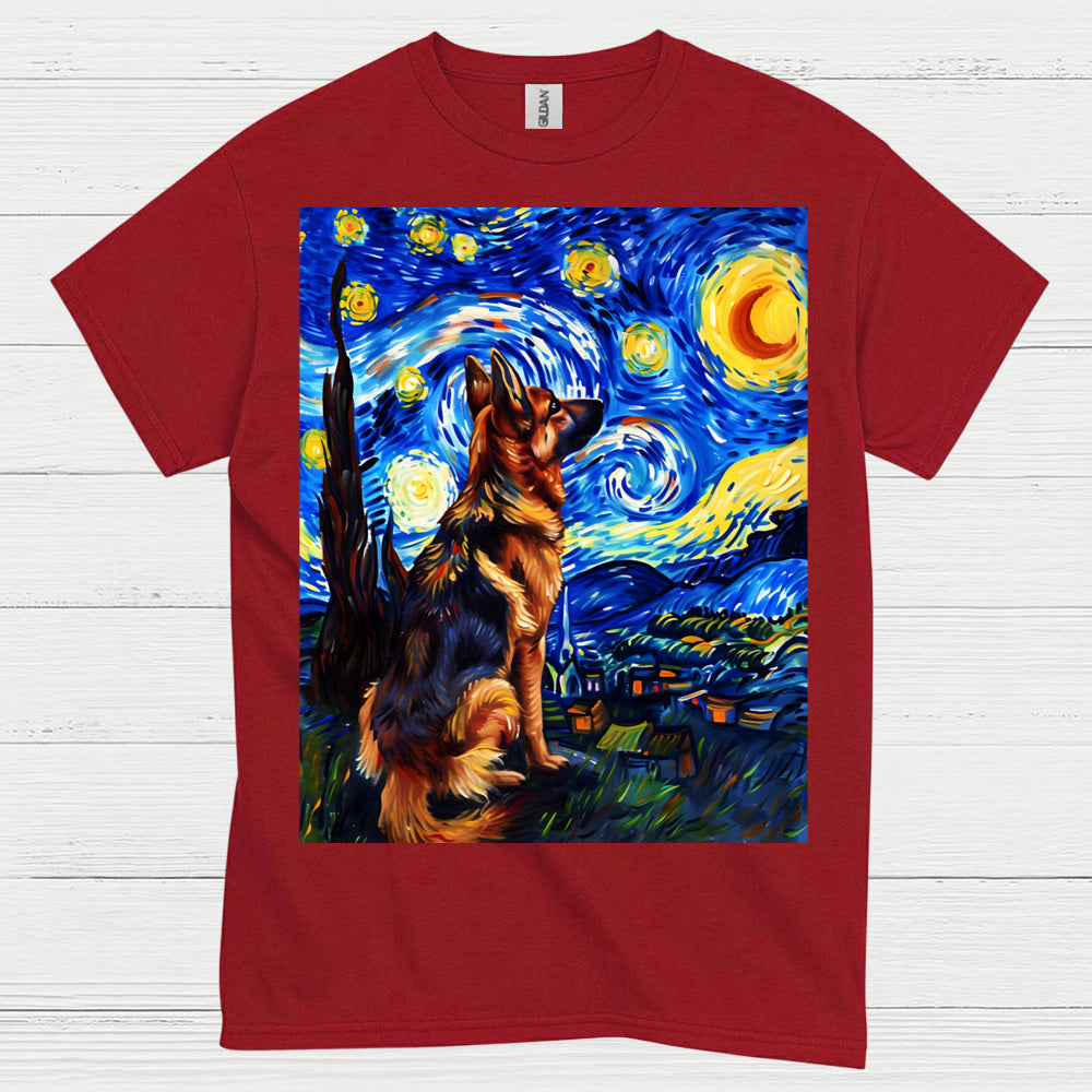 German Shepherd Starry Night Art T Shirt