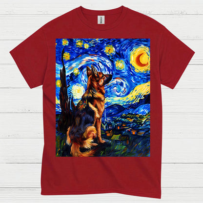 German Shepherd Starry Night Art T Shirt