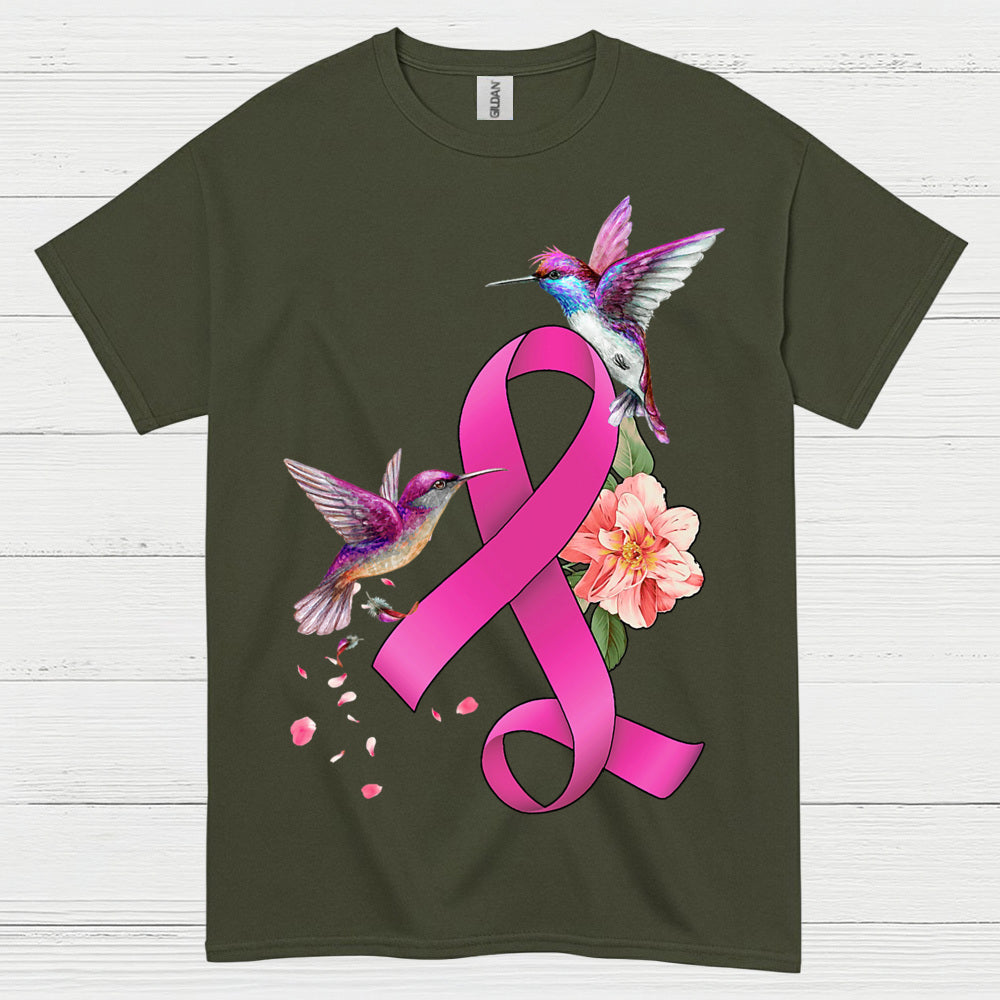 Breast Cancer Ribbon Hummingbird Floral T Shirt