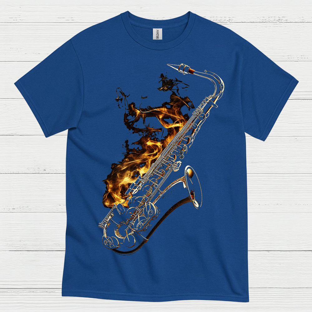 Burning Saxophone Music Art T Shirt