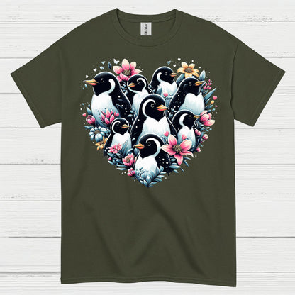 Floral Penguin Family Heart Art Graphic T Shirt