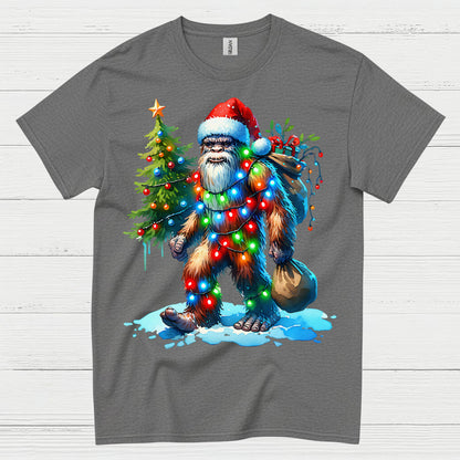 Santa Bigfoot Christmas Lights T Shirt