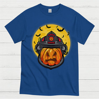 Firefighter Pumpkin Helmet Halloween T Shirt