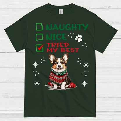 Naughty Nice Tried My Best Corgi T Shirt