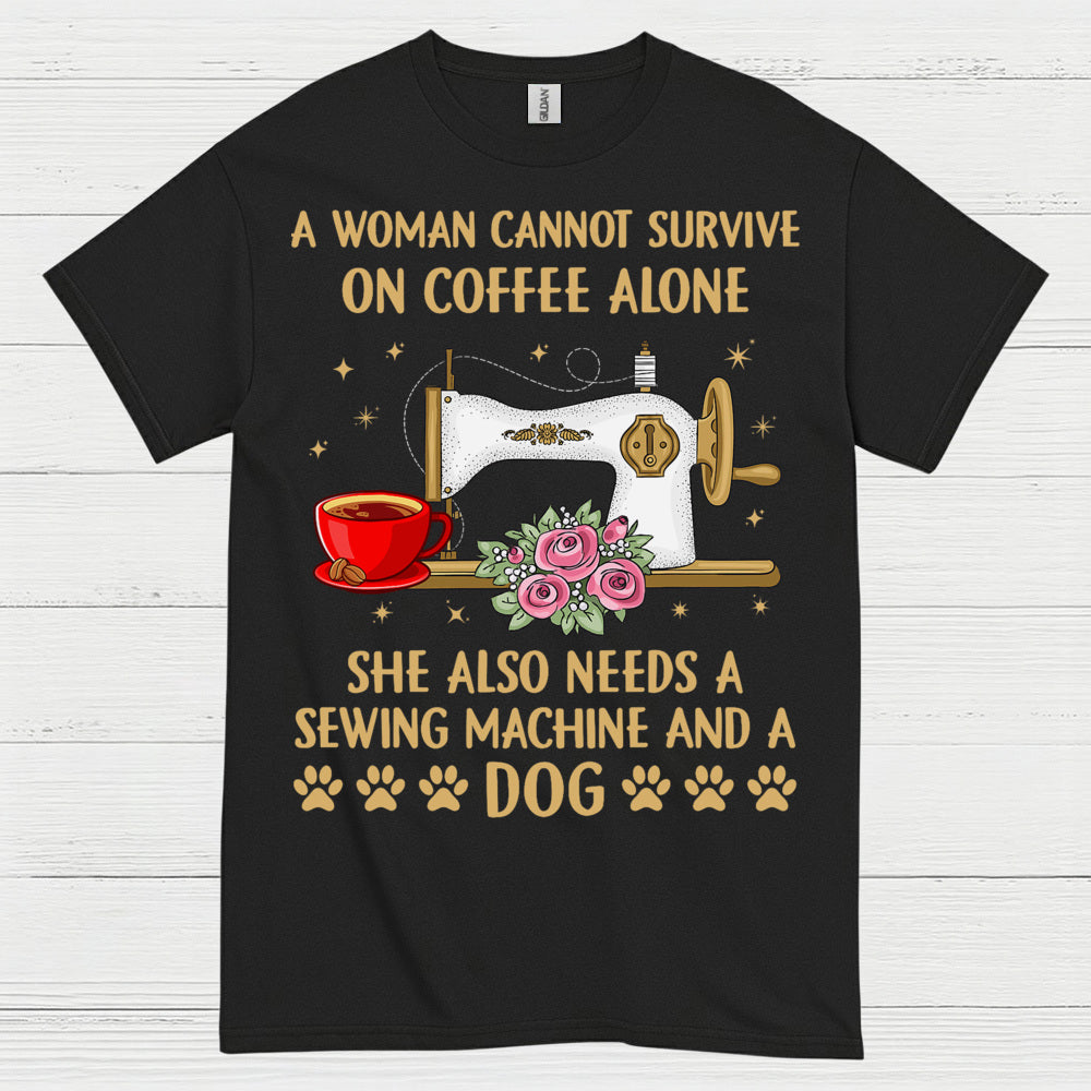 Sewing Machine Coffee Dog Humor T Shirt