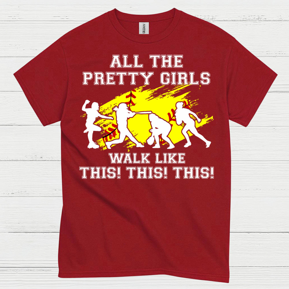 Pretty Girls Softball Walk Style T Shirt