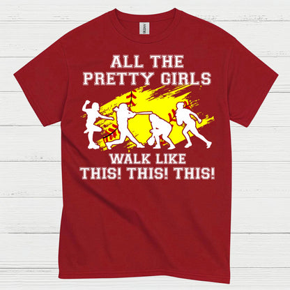 Pretty Girls Softball Walk Style T Shirt
