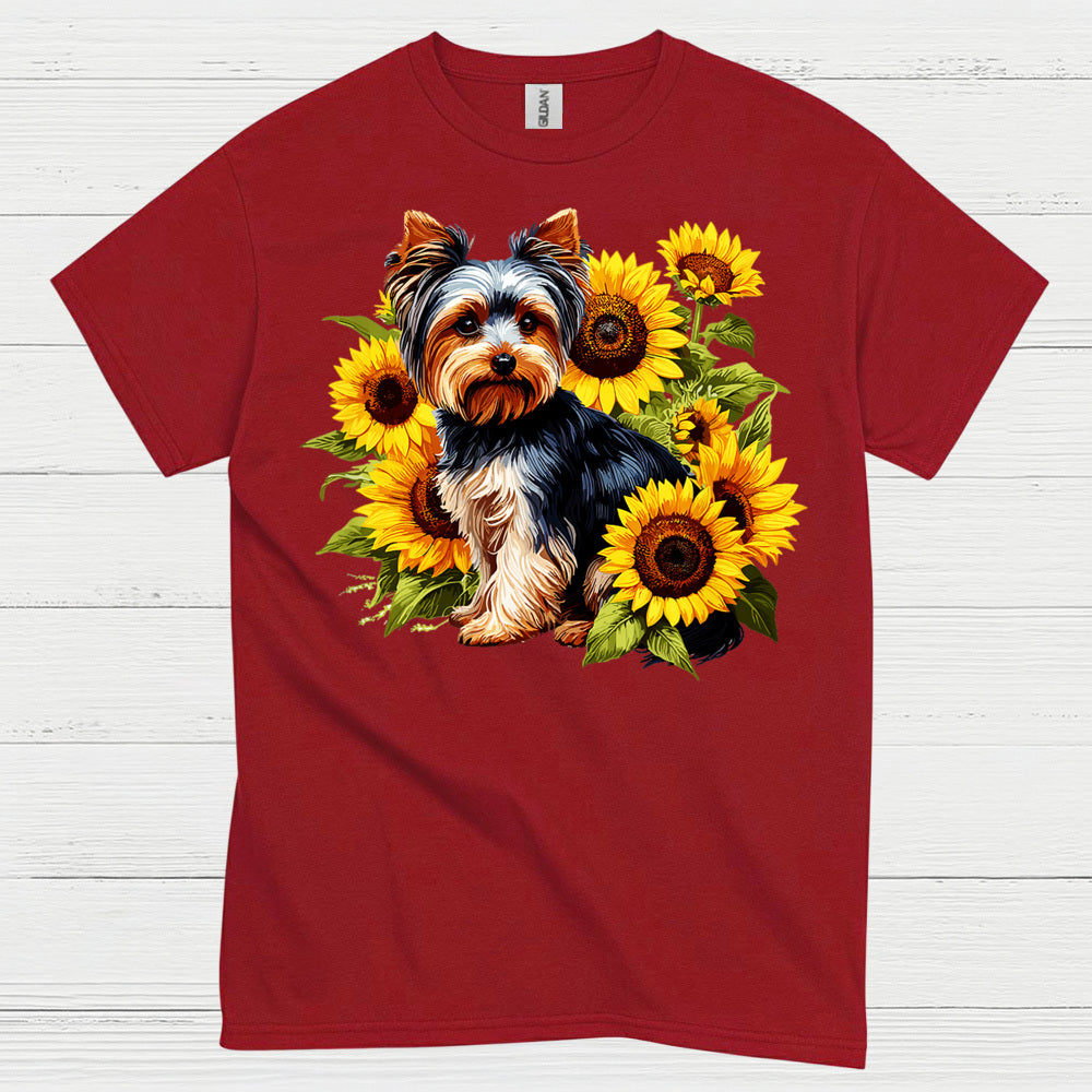 Cute Sunflower Yorkie Dog Lover T Shirt