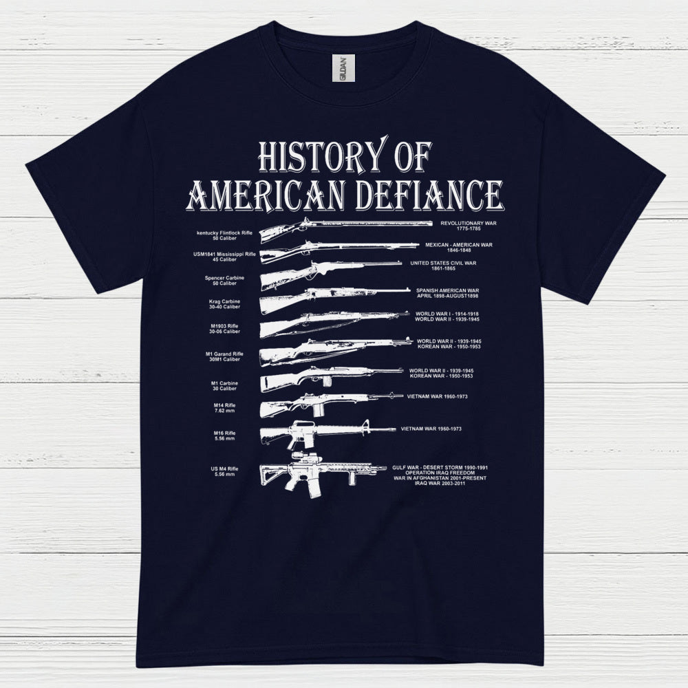 History Of American Defiance Patriotic Gun T Shirt