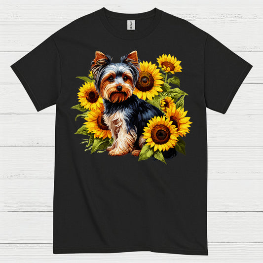 Cute Sunflower Yorkie Dog Lover T Shirt