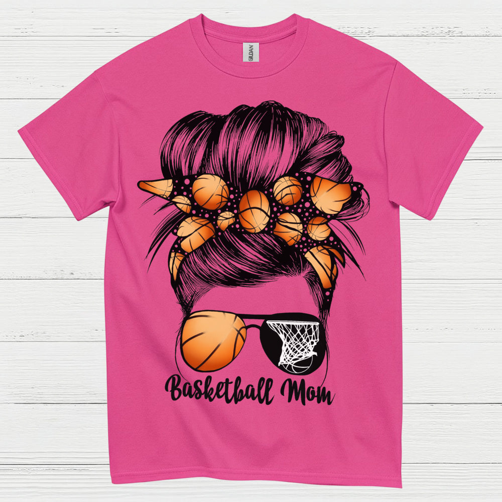 Basketball Mom Messy Bun Sunglasses T Shirt