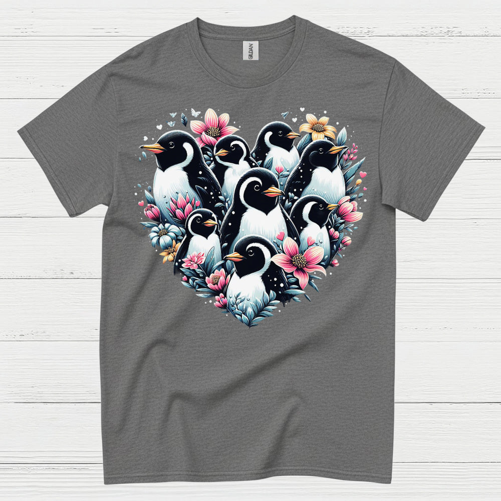 Floral Penguin Family Heart Art Graphic T Shirt