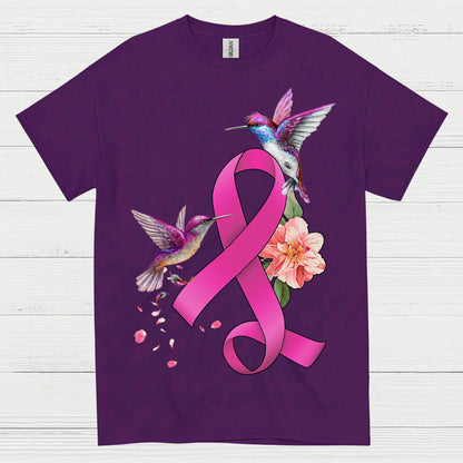 Breast Cancer Ribbon Hummingbird Floral T Shirt