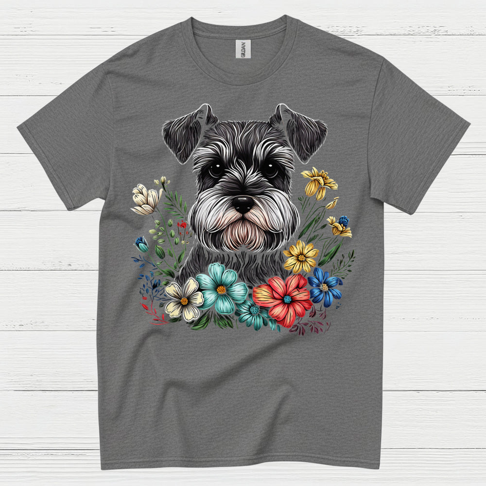 Floral Schnauzer Dog Art Lover T Shirt