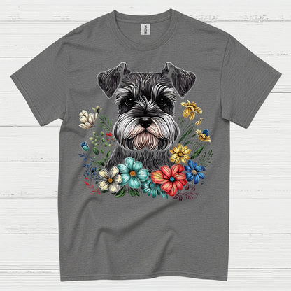 Floral Schnauzer Dog Art Lover T Shirt