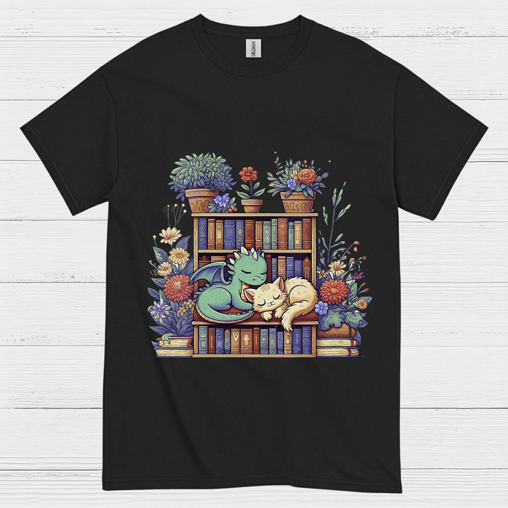 Dragon And Cat Reading T Shirt