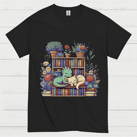 Dragon And Cat Reading T Shirt