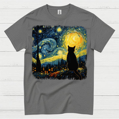 Lonely Cat Starry Night Art T Shirt