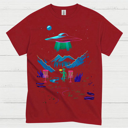 Alien Disc Golf Night Scene T Shirt