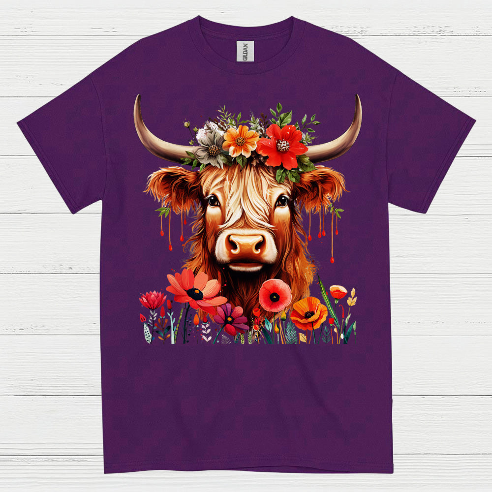 Floral Boho Cow T Shirt