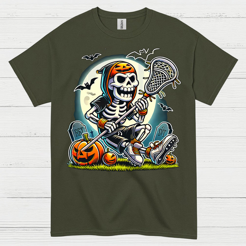 Halloween Skeleton Lacrosse Player T Shirt
