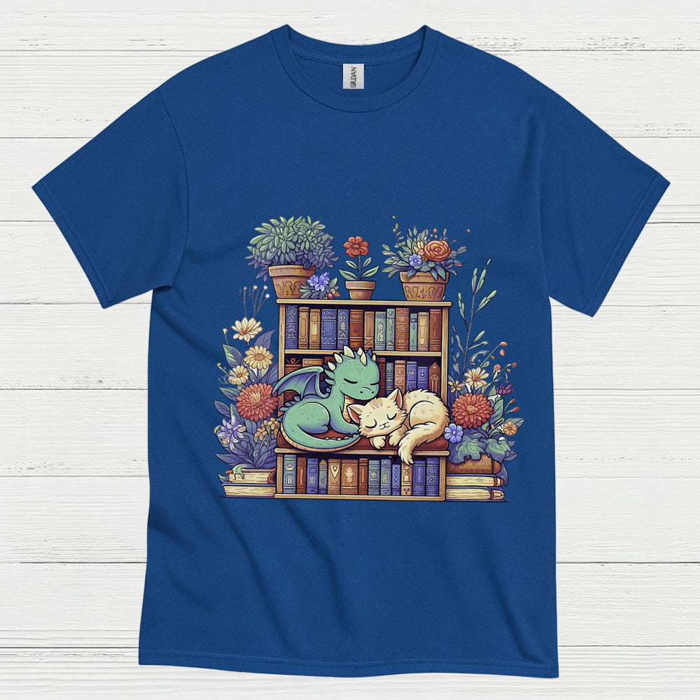 Dragon And Cat Reading T Shirt