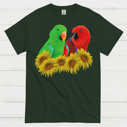 Colorful Lovebirds Sunflower Art T Shirt