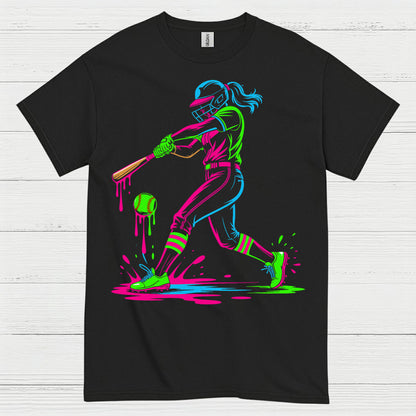 Neon Softball Girl Swing T Shirt