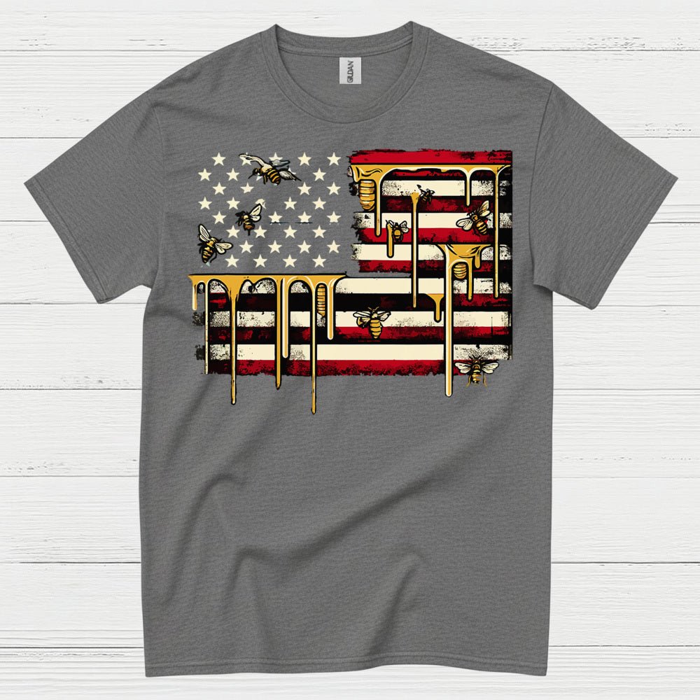 Patriotic Bee American Flag T Shirt