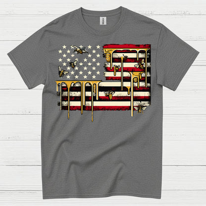 Patriotic Bee American Flag T Shirt