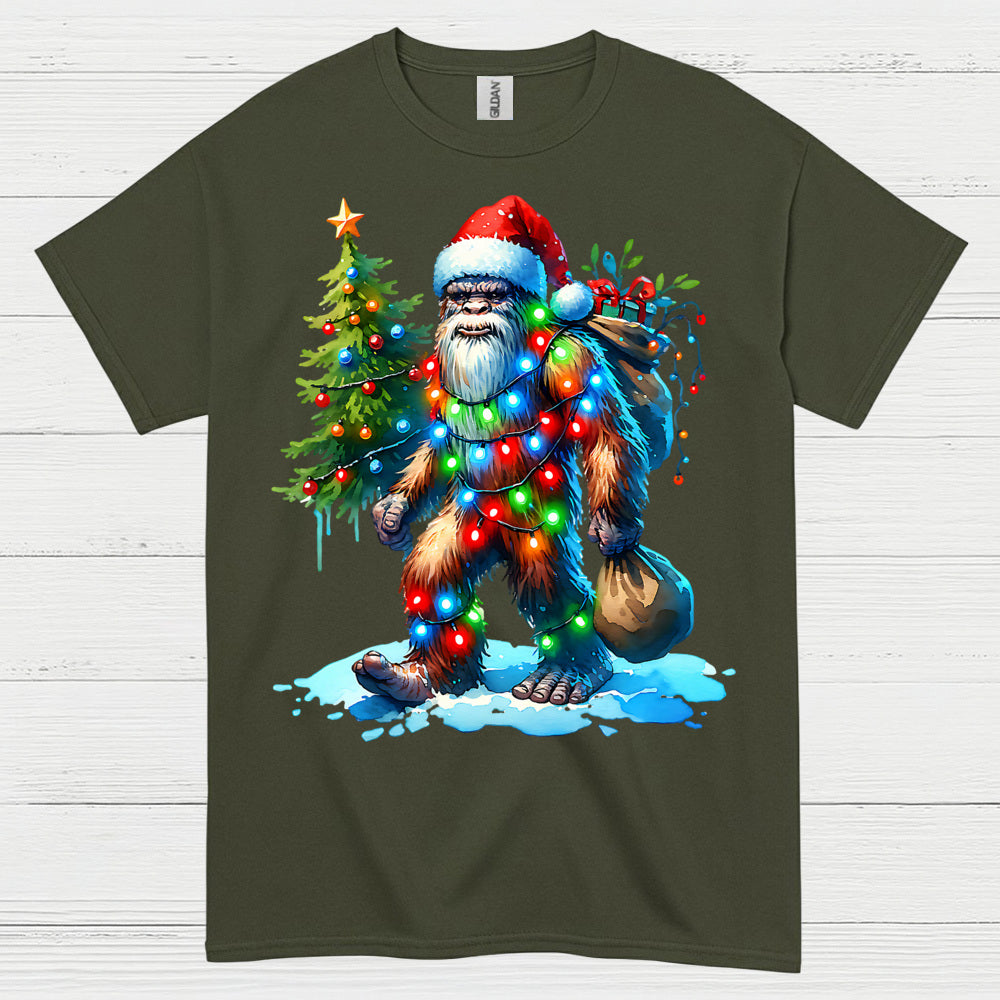 Santa Bigfoot Christmas Lights T Shirt