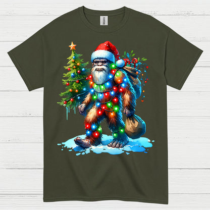Santa Bigfoot Christmas Lights T Shirt