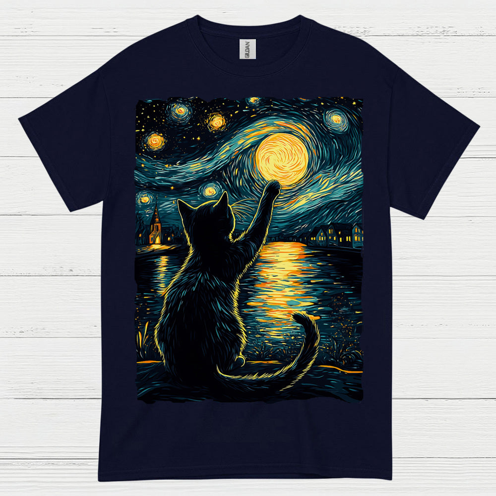 Starry Night Cat Art T Shirt
