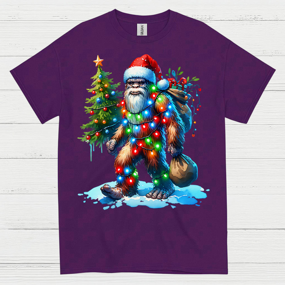 Santa Bigfoot Christmas Lights T Shirt