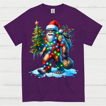 Santa Bigfoot Christmas Lights T Shirt