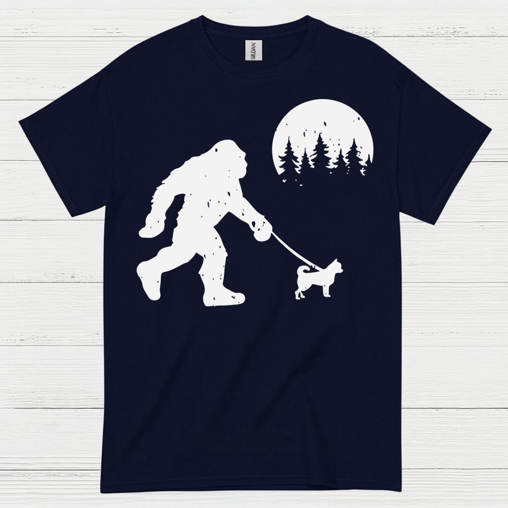 Bigfoot Walking Dog Silhouette T Shirt