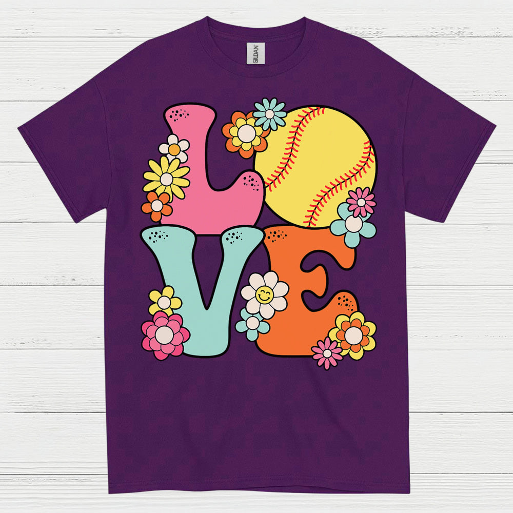 Love Softball Flower Art T Shirt